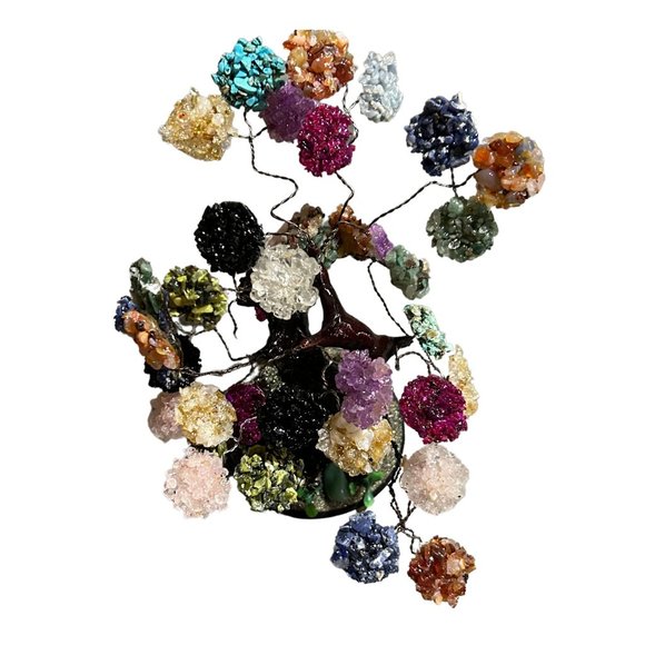 Bonsai Tree Stones Large  Multicolor Stone Tree w/Pyrite on Wood Base - Picture 10 of 12